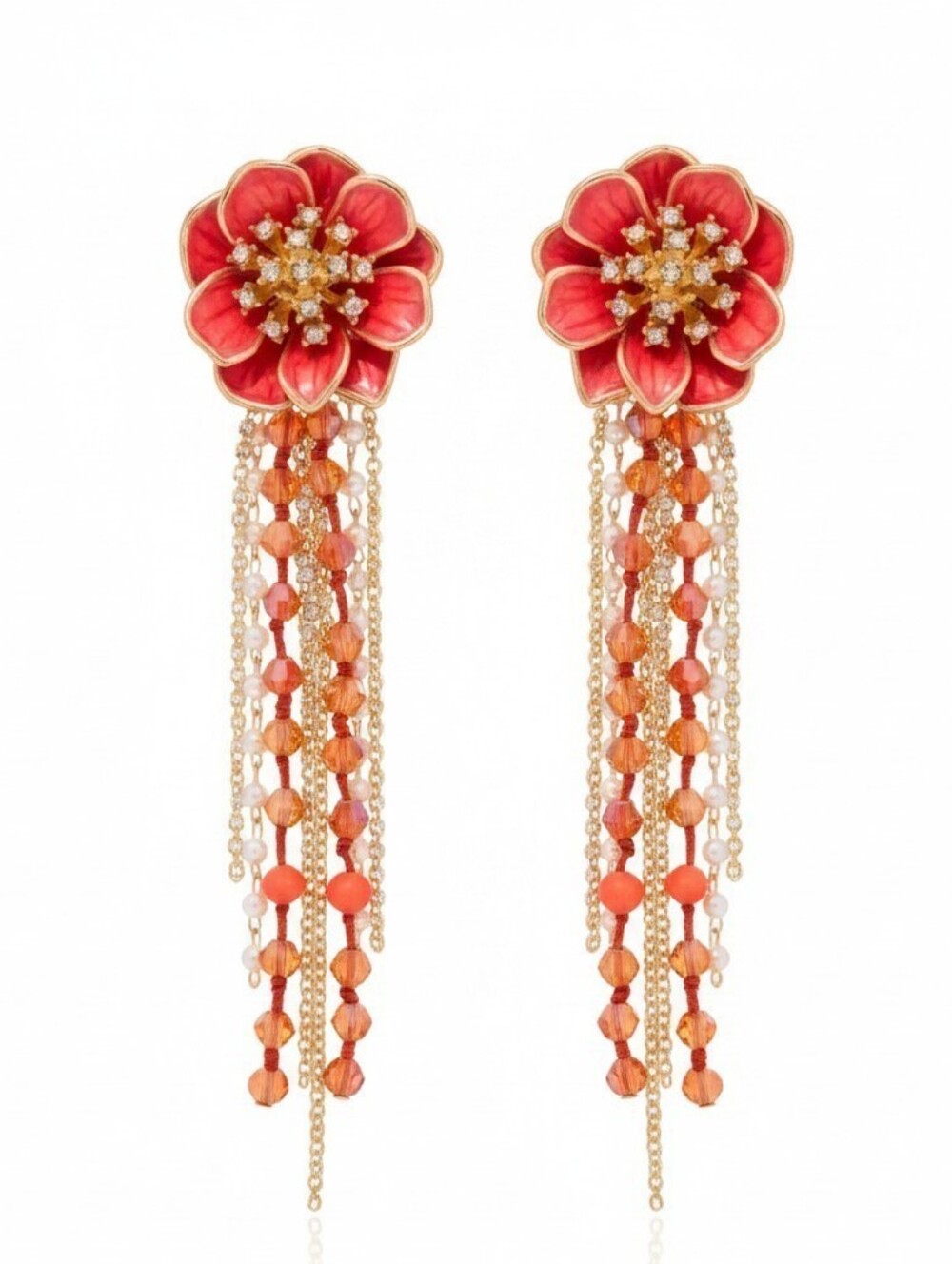 💕▪️Atterri ▪️Red Flower Tassel Drop Earrings